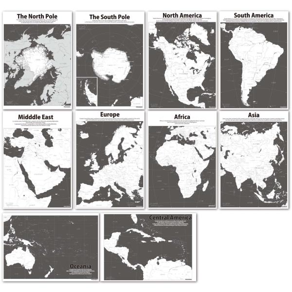 PROCEEDX美しい世界地図学習ポスターミニマルマップA4サイズ 10点セット日本製 1332