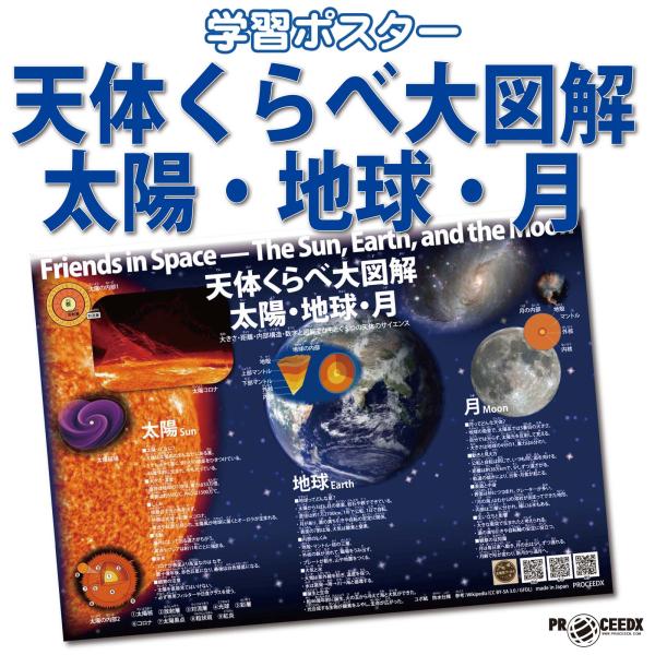 PROCEEDX 太陽・地球・月 学習ポスター｜理科 宇宙 図解 太陽系の構造を解説｜ユポ紙 防水仕...