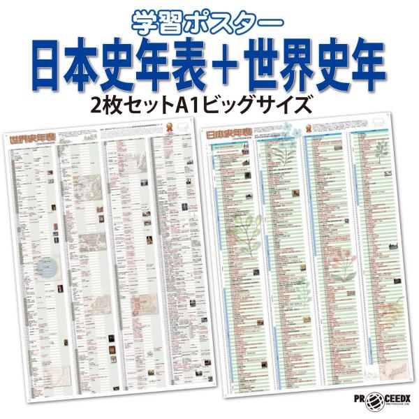 PROCEEDX【歴史の全貌を掴む】日本史年表＋世界史年表 2枚セットA1ビッグサイズ大判年表セット...
