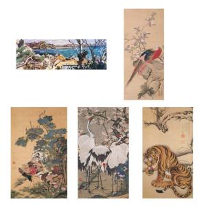 掛け軸　水墨山水図　渡辺玉豊先生筆 掛け軸 彩色山水 渡辺玉豊 美術名典掲載作家 掛軸 全国送料無料