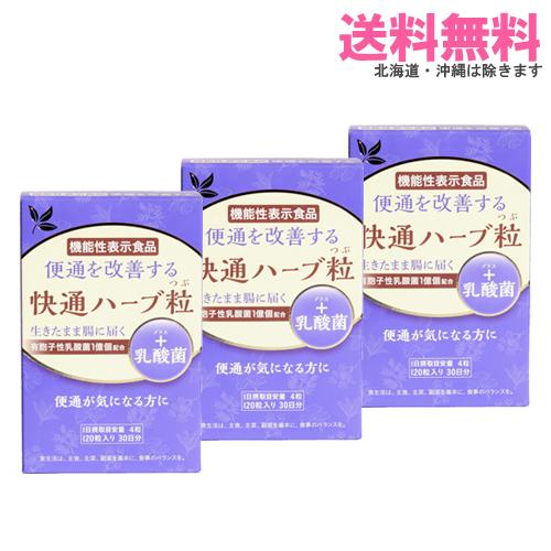 ナチュラルウェーブ 快通ハーブ粒 +乳酸菌 120粒×3箱｜送料無料 3箱セット｜機能性表示食品
