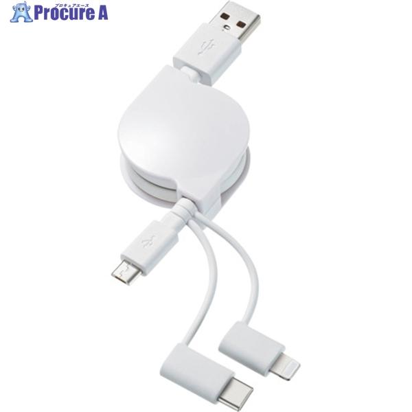 SANWA ライトニング・Type-C・microB巻取り 3in1 USBケーブル 0.8m  ▼...