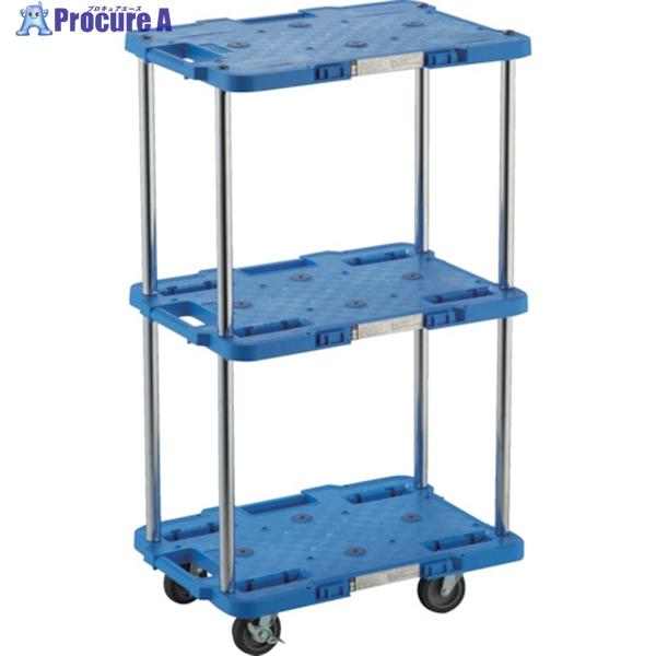 TRUSCO 樹脂製台車 ルートバン 3段式 370X500 4輪自在ストッパー付 青  ▼780-...