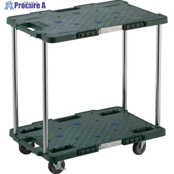 TRUSCO 樹脂製台車 ルートバン 2段式 400X600 4輪自在ストッパー付 緑  ▼780-...