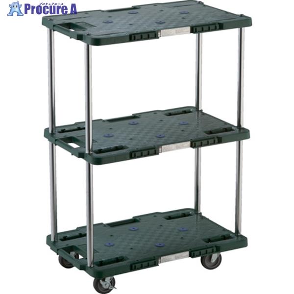 TRUSCO 樹脂製台車 ルートバン 3段式 400X600 4輪自在ストッパー付 緑  ▼780-...