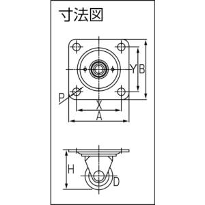 ハンマー プレート式 固定 キャスター 52X...の詳細画像1