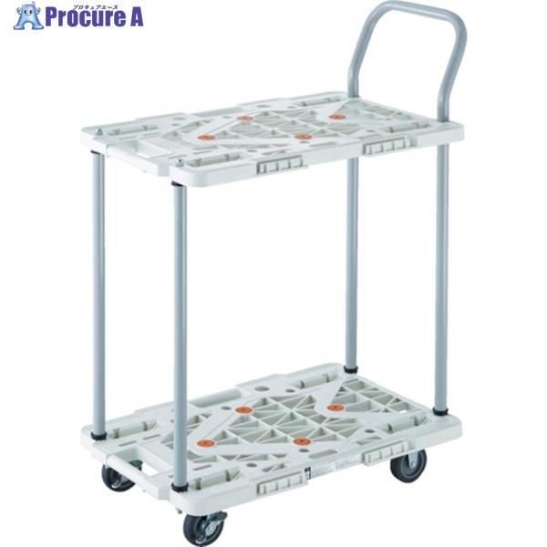 TRUSCO 樹脂製台車 2段式ルートバン 600X400 ハンドル付 4輪自在 ストッパー付 黒 ...