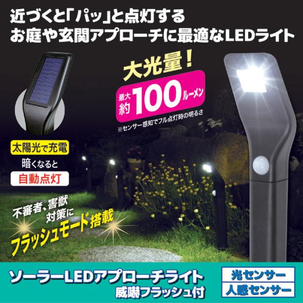 LED ソーラーライト ガーデンライト ソーラーLEDアプローチライト 威嚇フラッシュ付  庭 玄関...