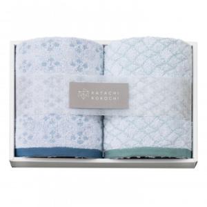 KATACHI KOKOCHI フェイスタオル2P ブルー×グリーン 箱入 K-20102