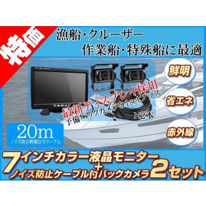 船用 バックカメラ 2台付（予備用） 12V/24V + 7インチ TFT液晶モニター 漁船 漁業船 クルーザー スポーツボート フィッシングボート 機関室 エンジンルーム監視｜profits-os