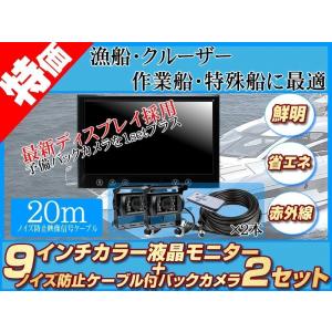 船用 バックカメラ 2台付（予備用） 12V/24V + 9インチ TFT液晶モニター 漁船 漁業船 クルーザー スポーツボート フィッシングボート 機関室 エンジンルーム監視｜profits-os