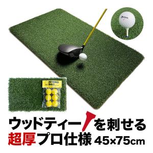 ウッドッティーを刺せるプロ仕様 TEEUP PRO RANGE MAT 45×75cm ラフ芝アプローチマット＆HIYOKOボール同梱 高重量2.7kg 35mm超厚芝搭載｜progolf