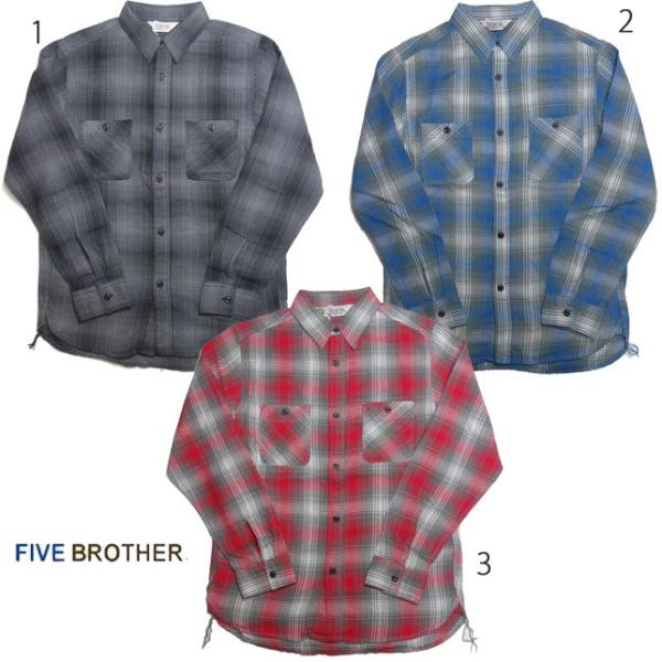 ファイブブラザー メンズ ライトフランネルワークシャツ オンブレ チェック FIVE BROTHER...