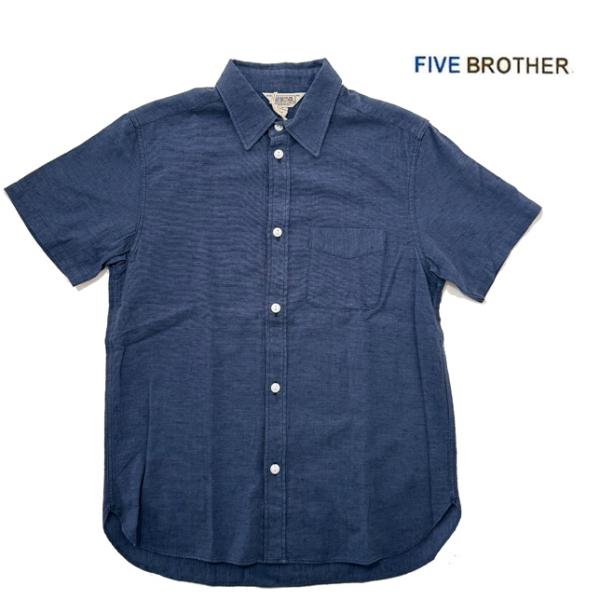 ファイブブラザー 半袖 無地シャツ 綿麻 ネイビー コットンリネンシャツ FIVE BROTHER ...
