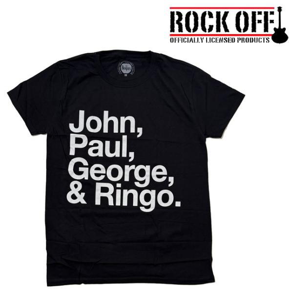 ロックオフ Tシャツ 半袖 ビートルズ 黒 ROCK OFF THE BEATLES JOHN, P...