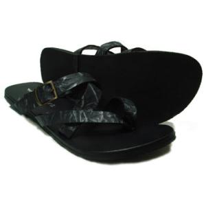 レザーサンダル ブラック×シルバー