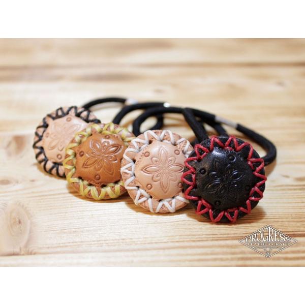 レザーヘアゴム stamp 栃木レザー サドルレザー ヘアアクセサリー ハンドメイド