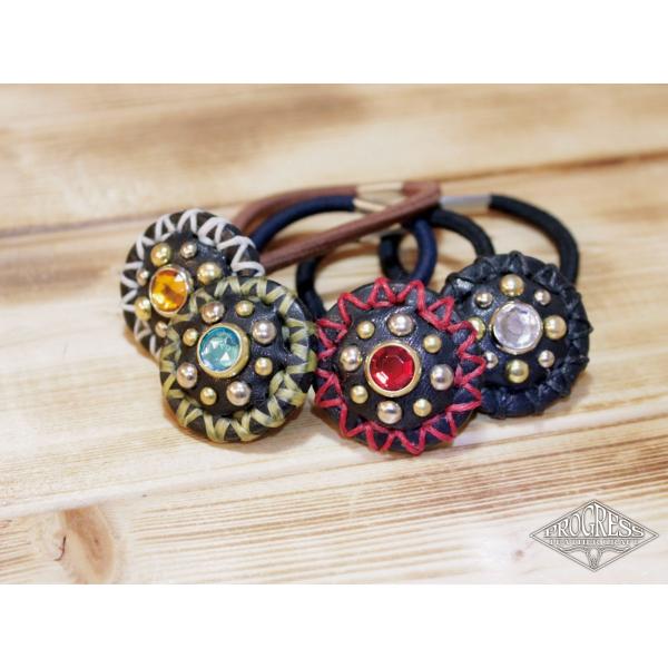 レザーヘアゴム Studs ブラック 栃木レザー サドルレザー ハンドメイド