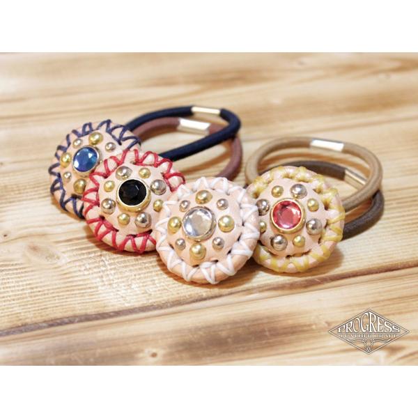 レザーヘアゴム Studs ナチュラル 栃木レザー サドルレザー ハンドメイド