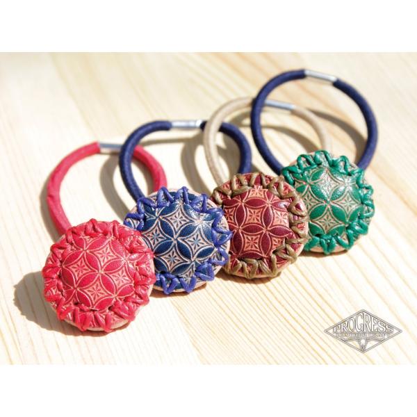 髪留め 七宝 ヘアゴム ヘアアクセサリー 栃木レザー サドルレザー ハンドメイド