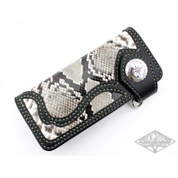 Ｗ.Ｅロングウォレット ダイアモンドパイソン  栃木レザー サドルレザー イーグル