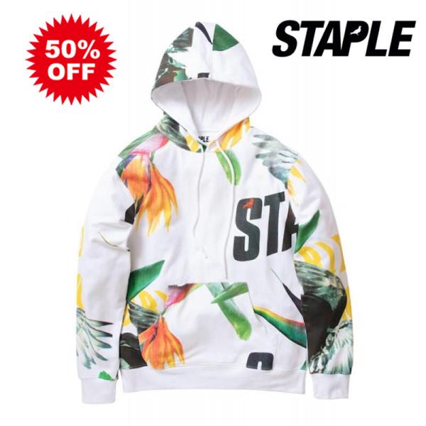 50%OFF　STAPLE Paradise Print Hoodie　ステイプル　パーカー WHI...