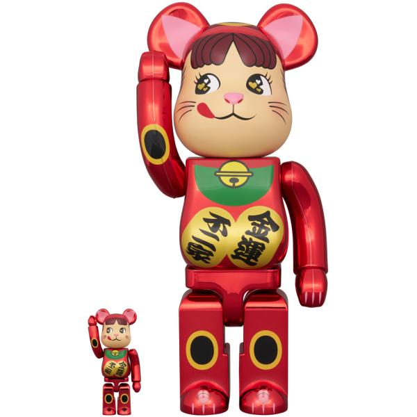 BE@RBRICK 招き猫 ペコちゃん 金運 ダブル小判 梅色金メッキ 100％ &amp; 400％