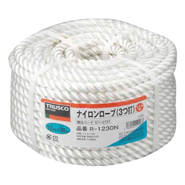 TRUSCO(トラスコ) ナイロンロープ 12mm×30m 3つ打タイプ R-1230N