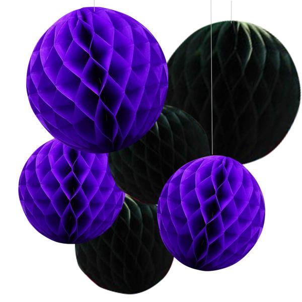 Happy Spring ハロウィーン ハニカムボール 20cm 25cm 紫黒 6個セット (H)