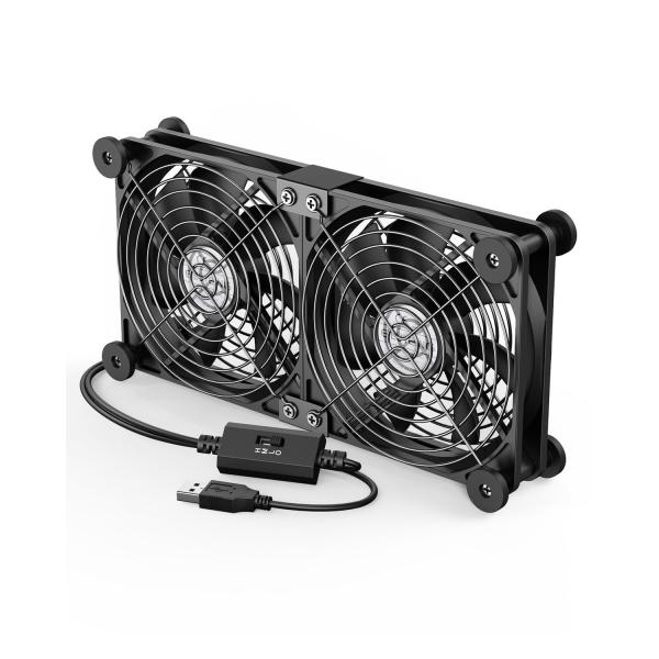 ELUTENG 冷却ファン 12cm 2連 USBファン 防振ゴム足付き 3段階風量調節 1400R...