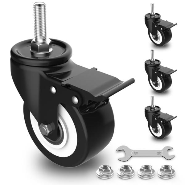 COOWOO キャスター ネジ式 自在式 M6 M8 M10 ブレーキ付き 車輪径2インチ（50ｍｍ...