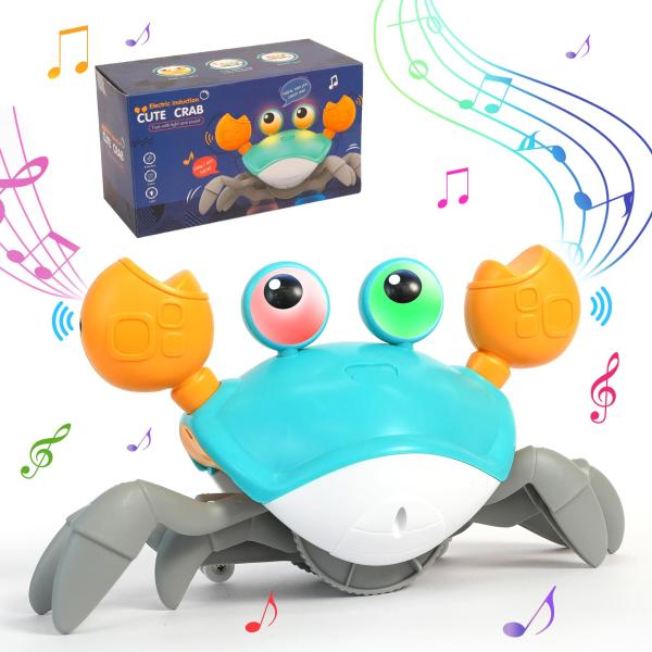 音楽付き子供用ハイハイカニおもちゃ、電子ライトアップハイハイおもちゃ、自動的に障害物を回避、子供用動...