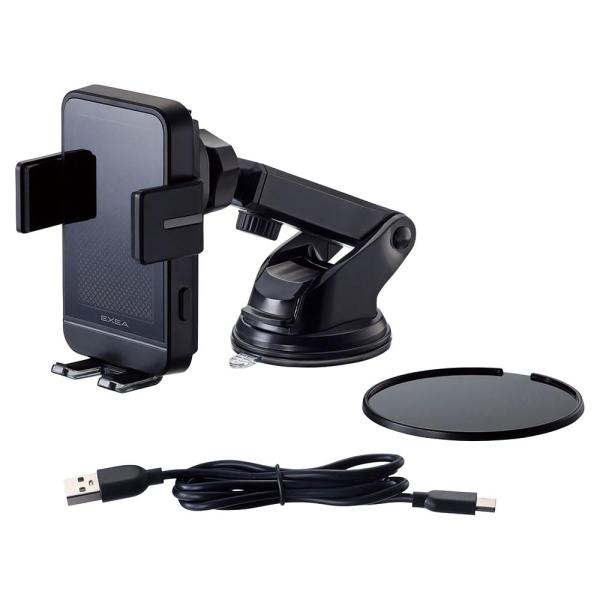 星光産業 EXEA 車載充電器 ワイヤレス充電自動開閉ホルダー EC-249 ブラック