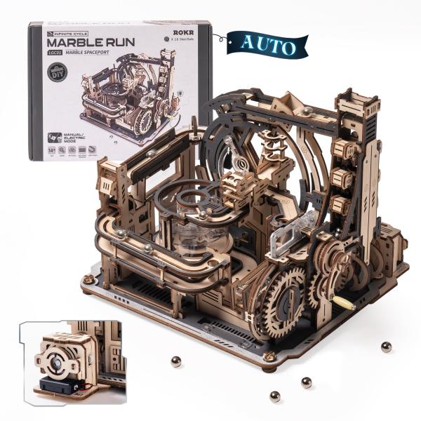ROKR 立体パズル 電動マーブルラン 宇宙港 可動式モデル マルチ遊び方 メカニカル 木製 3D ...