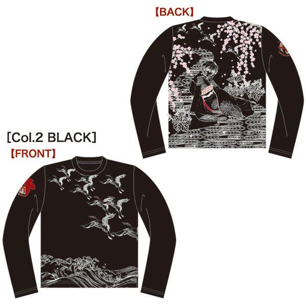【ネコポス/ゆうパケット対応】三高 EVA×錦 コラボレーション レイ流水桜柄ロンT ブラック