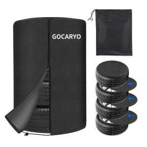 GOCARYO タイヤカバー 屋外 防水 600D 厚手 タイヤ 4本 保管 軽自動車 紫外線 劣化 汚れ防止 防犯 耐久 フェルトパッド4枚付 収納