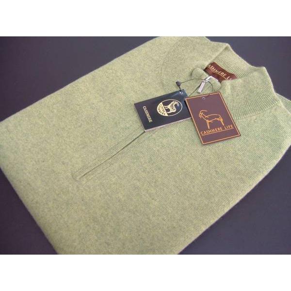 CASHMERE LIFE メンズ LL ベスト カシミア100% ハイネック ハーフジップ グリー...
