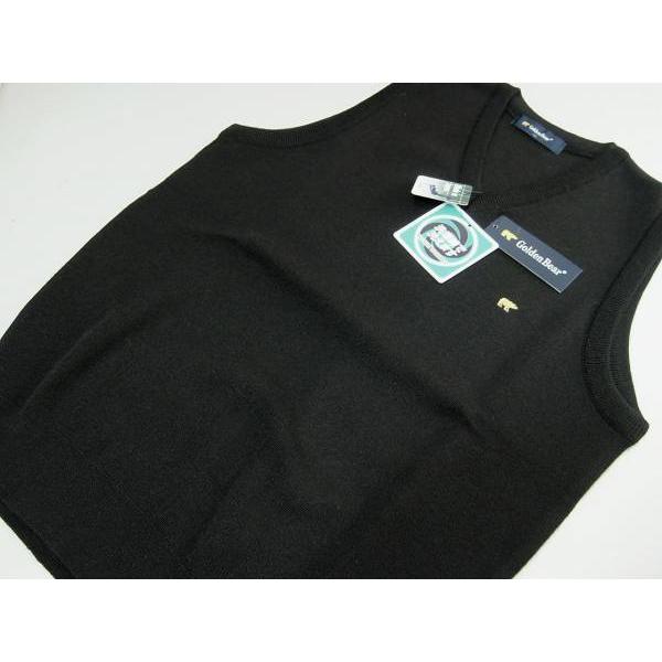 ゴールデンベア Golden Bear メンズ S ベスト ウール混 日本製 洗濯OK 黒 050