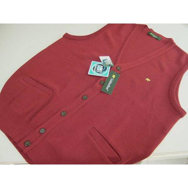 ゴールデンベア Golden Bear メンズ S ベスト ウール混 日本製 洗濯OK レッド H0...