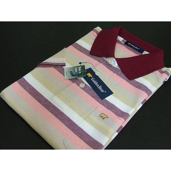 ゴールデンベア Golden Bear メンズ M ポロシャツ 半袖 日本製 マルチボーダー 送料無...