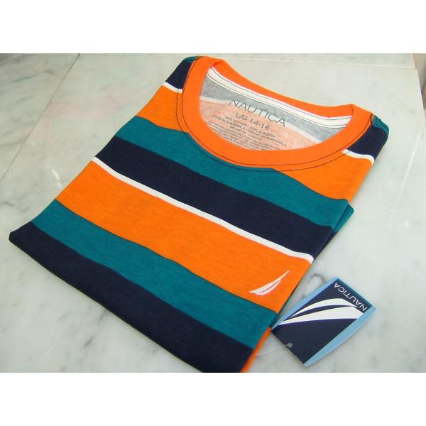 ○ノーティカ NAUTICA Tシャツ 半袖 L 160 14-16歳 ボーダー オレンジ ネイビー...