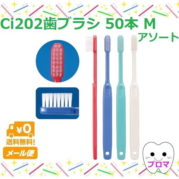 Ci 202 コンパクトヘッド　歯ブラシ　M(ふつう)　50本(色はおまかせ)　送料無料(メール便)