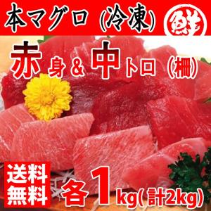 　冷凍　養殖・本マグロ　中トロ&赤身　各1kg （柵どり）