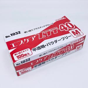 エブノ PVC手袋 エブケア プラテ40 No.1032 半透明 パウダーフリー L