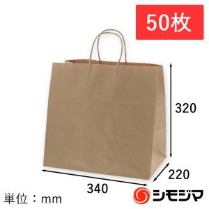 紙袋 手提げ袋 丸手紐 未晒無地 50枚入 サイズ 幅340×マチ220×高320mm (34-1)  シモジマ HEIKO｜propack-kappa1