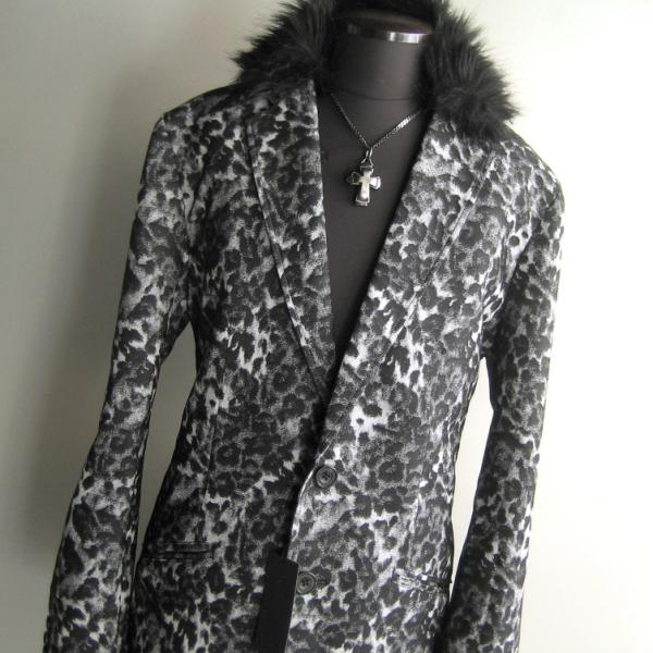 6.3万 新品 L トルネードマート レオパードジャカードチェスターコート ブラック サンプル 23...