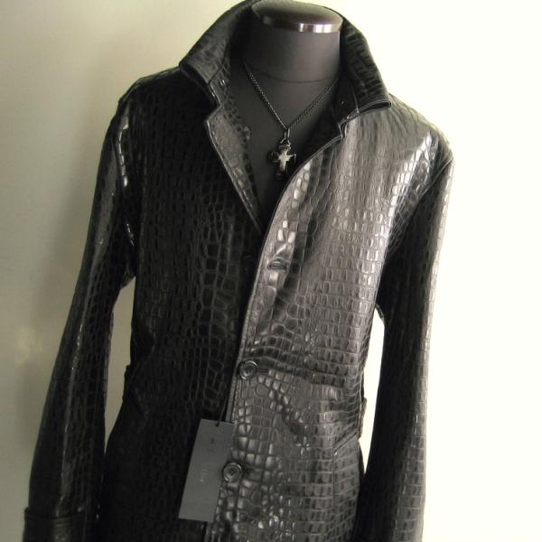 9.7万 新品 L トルネードマート クロコエンボスレザー返し衿スタンドコート ブラック サンプル ...