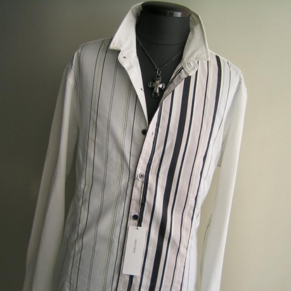1.6万 新品 L ハイストリート ランダムストライプシャツ長袖 ホワイト サンプル 送料無料 35...