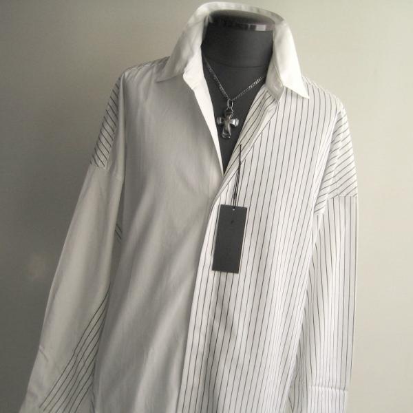 2.2万 新品 L トルネードマート ストライプオーバーシャツコート長袖 ホワイト 送料無料 サンプ...