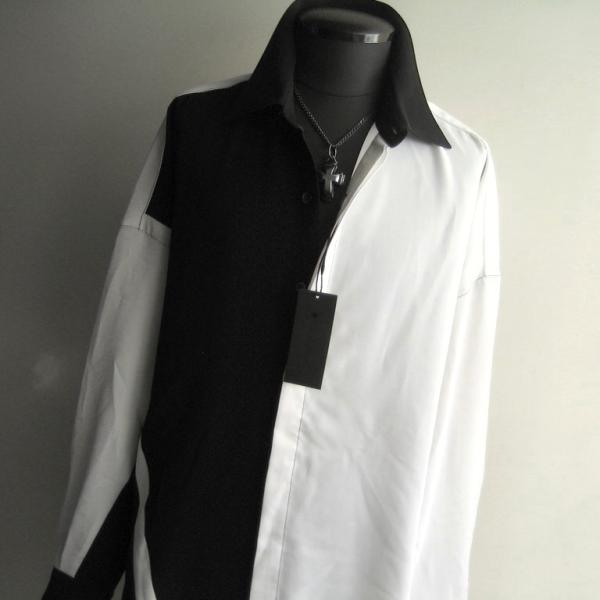 2.4万 新品 L トルネードマート バイカラーオーバーロングシャツ長袖 ブラック×ホワイト 送料無...